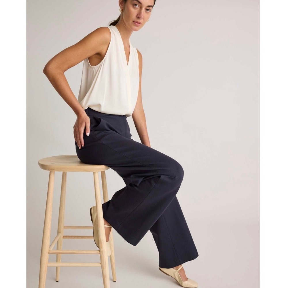 Quince Ultra-Stretch Ponte Wide Leg Pants Navy Blue XL Career Trousers